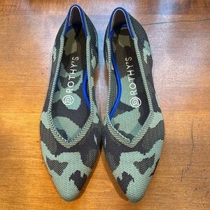 Rothy’s the point flat slip on camo shoes women’s 7.5 olive green camouflage